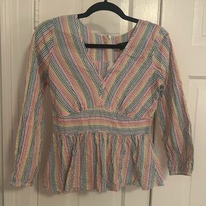 Jcrew rainbow multicolor seersucker top